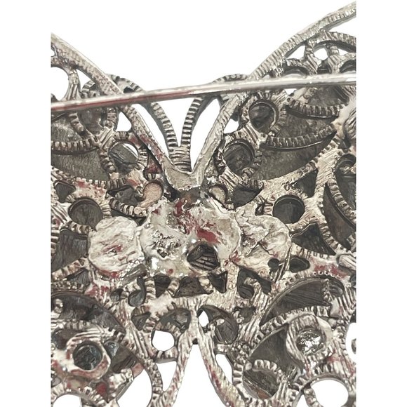 Vintage Fashion Butterfly Brooch Crystal Rhinestones Blue Aqua Teal Silver Tone - Picture 13 of 17
